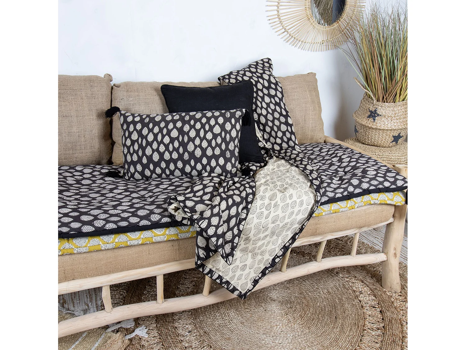 Now's Home - Courte Pointe En Coton Imprime Noir/ecru 110x160cm Alia