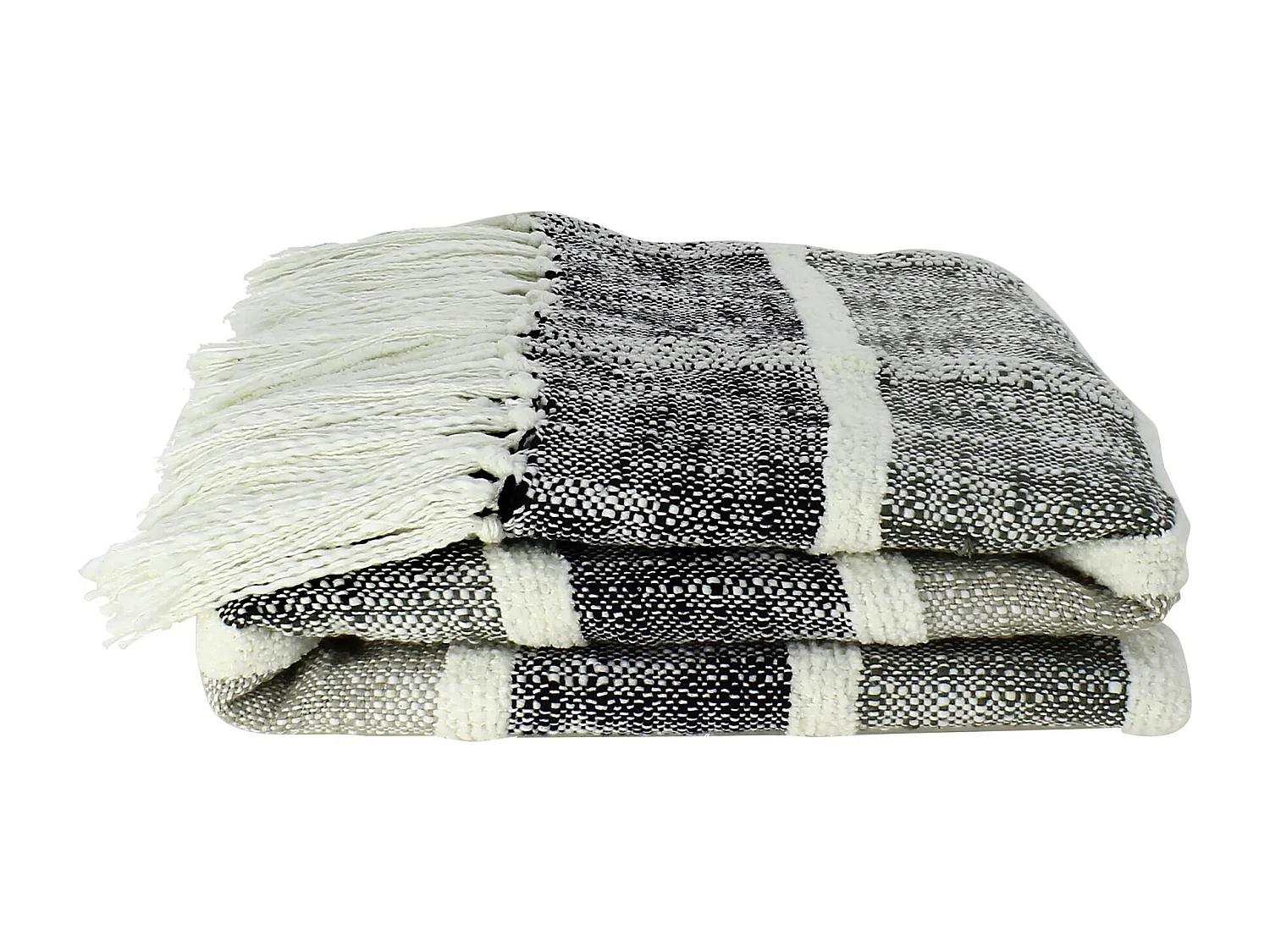 Now's Home - Plaid Frange En Coton Mouchete Ton Gris/ Noir 125x150cm Serra