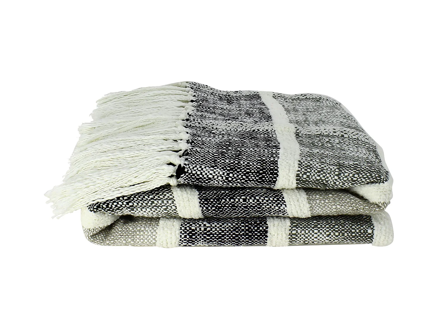 Now's Home - Plaid Frange En Coton Mouchete Ton Gris/ Noir 125x150cm Serra