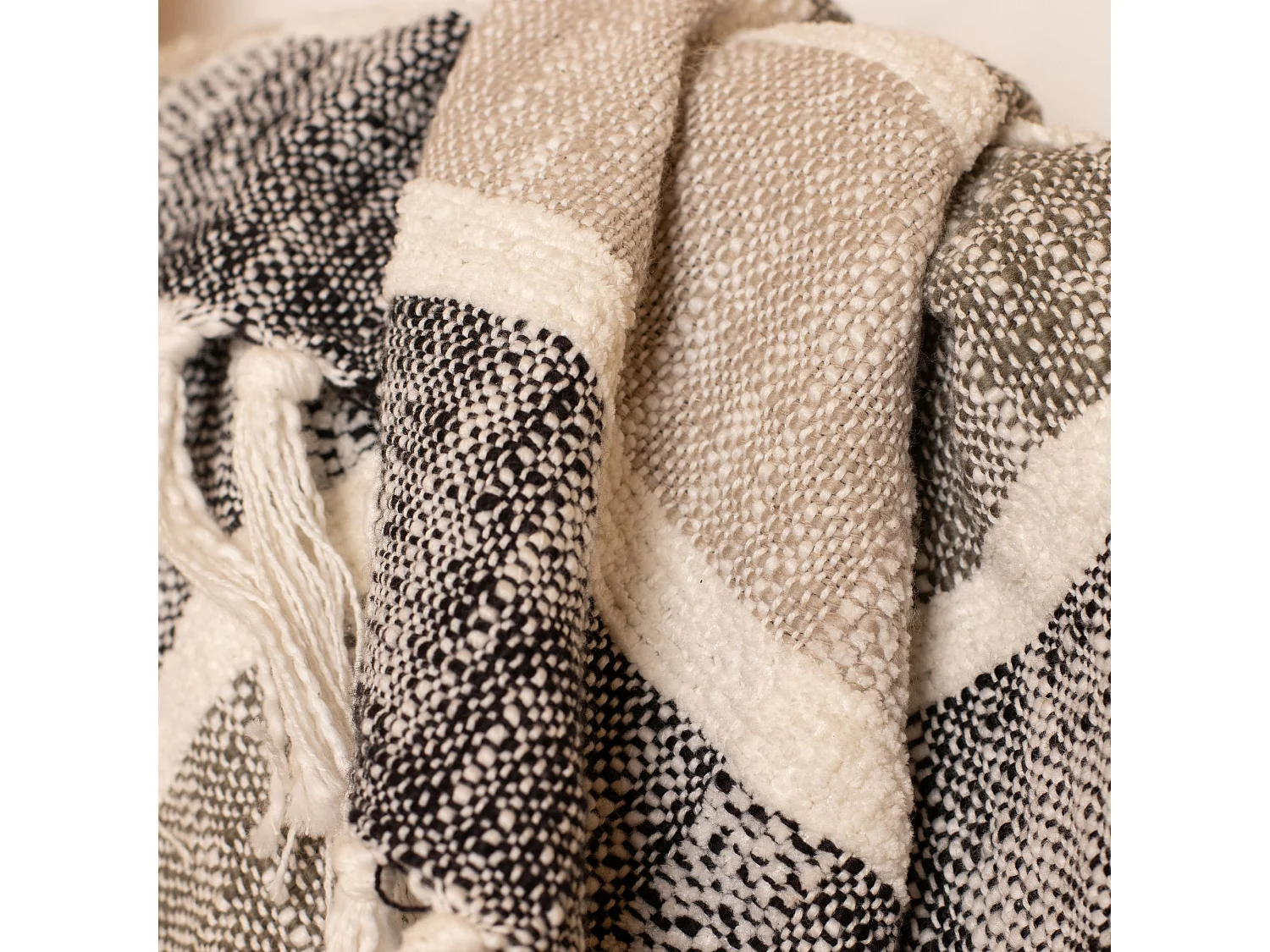 Now's Home - Plaid Frangé En Coton Moucheté Ton Gris/ Noir 125x150cm Serra