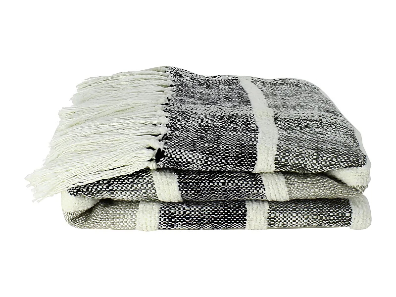 Now's Home - Plaid Frange En Coton Mouchete Ton Gris/ Noir 125x150cm Serra