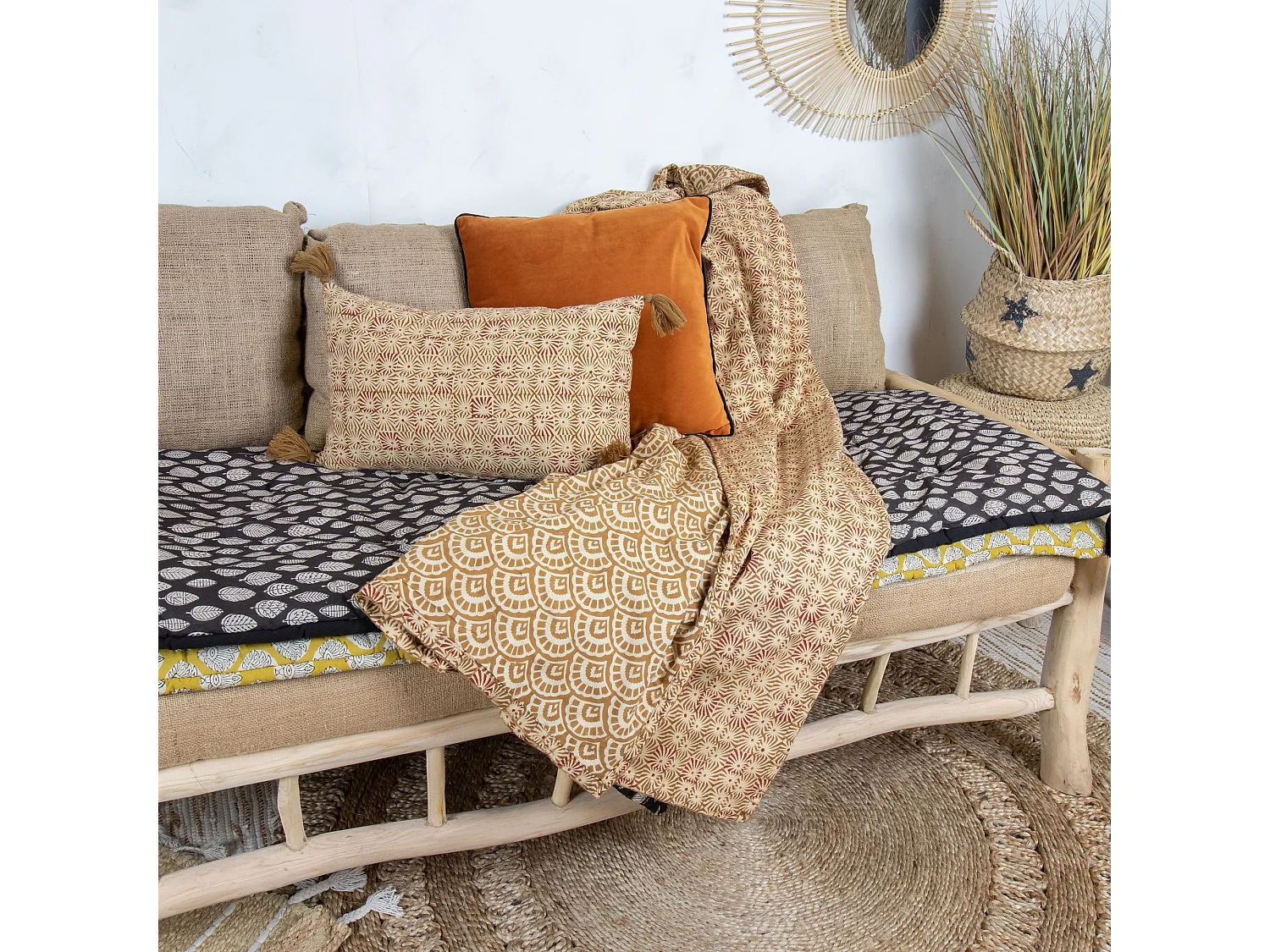 Now's Home - Courte Pointe En Coton Imprime Camel/brique 110x160cm Aswini