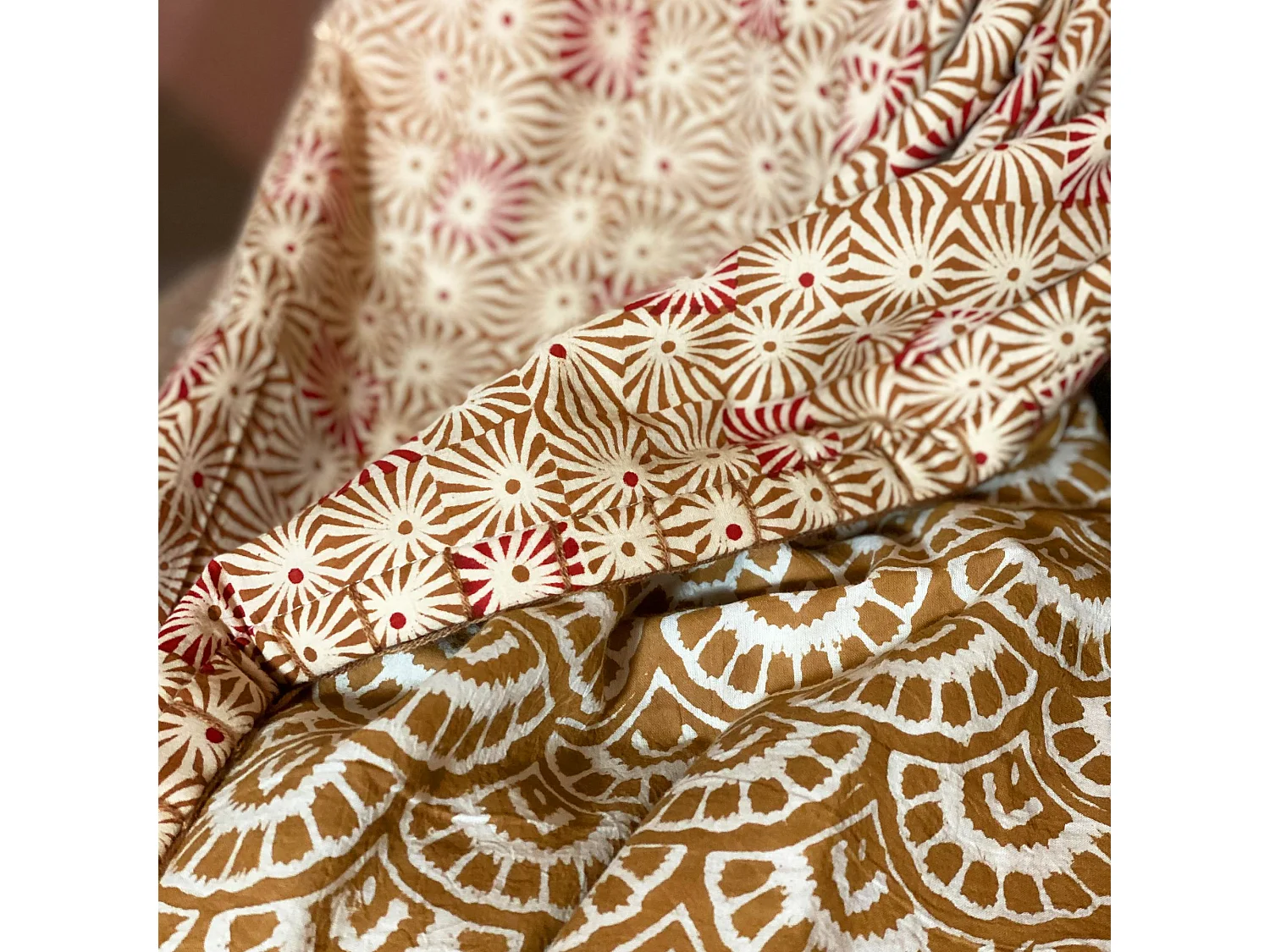 Now's Home - Courte Pointe En Coton Imprime Camel/brique 110x160cm Aswini