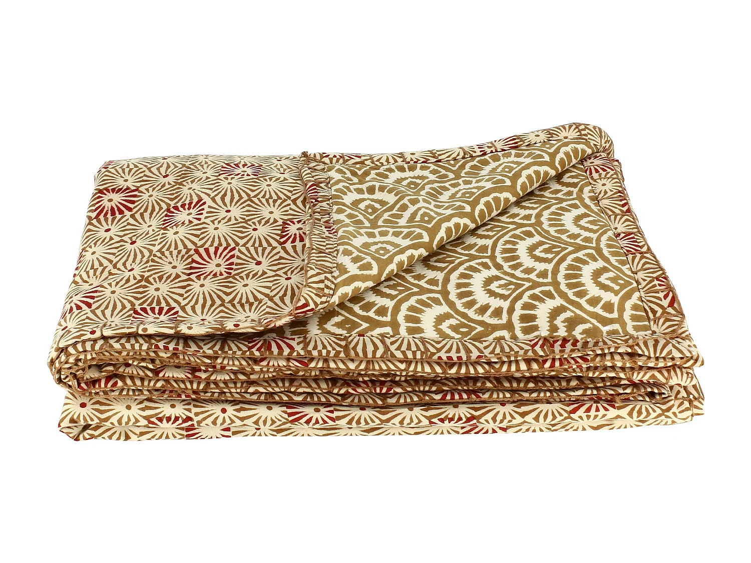 Now's Home - Courte Pointe En Coton Imprimé Camel/brique 110x160cm Aswini