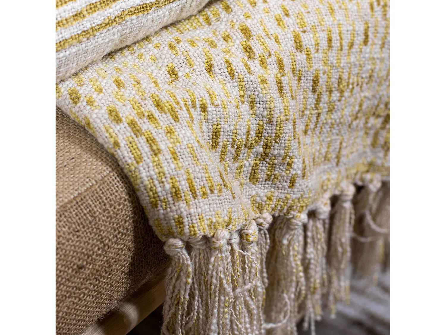 Now's Home - Plaid Frange En Coton Imprime Jaune Mimosa 140x250cm Recife