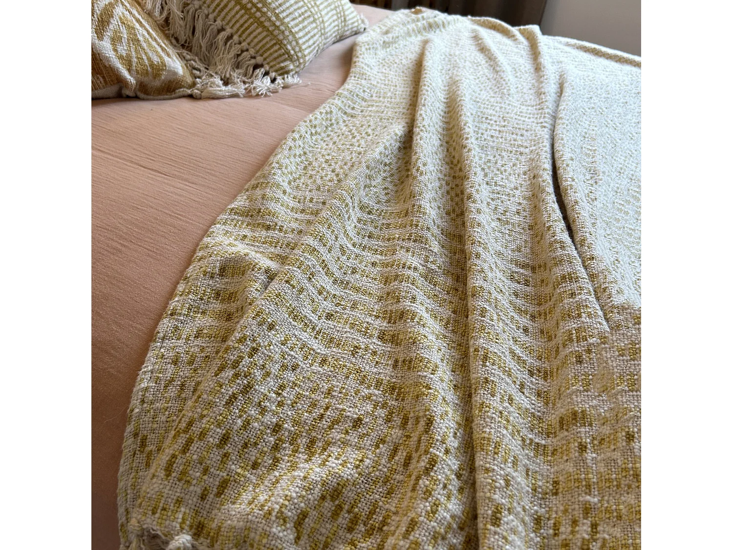 Now's Home - Plaid Frange En Coton Imprimé Jaune Mimosa 140x250cm Recife