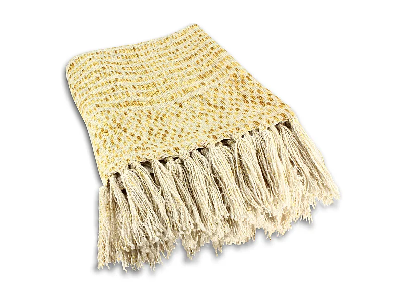 Now's Home - Plaid Frange En Coton Imprime Jaune Mimosa 140x250cm Recife