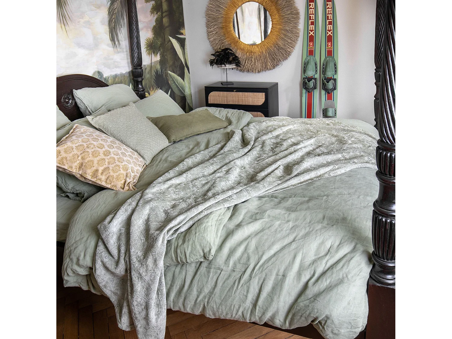 Now's Home - Courte Pointe En Kilim Tisse En Relief  Vert 140x220cm Byzance