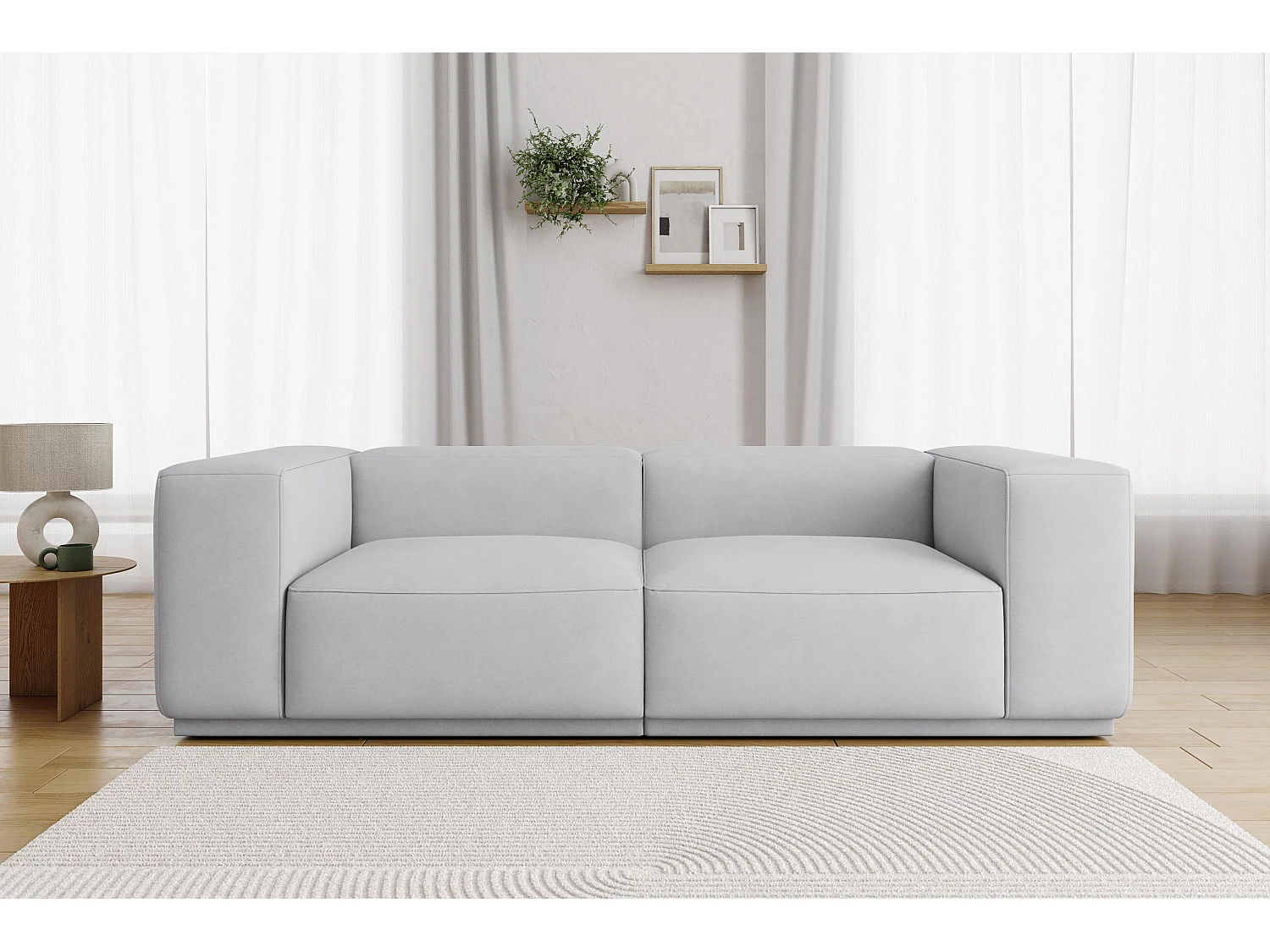 Canapé droit SACHA fixe tissu gris clair 4 places