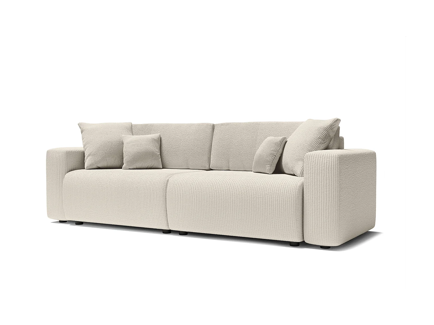 Canapé droit LEO convertible velours côtelé beige 3 places