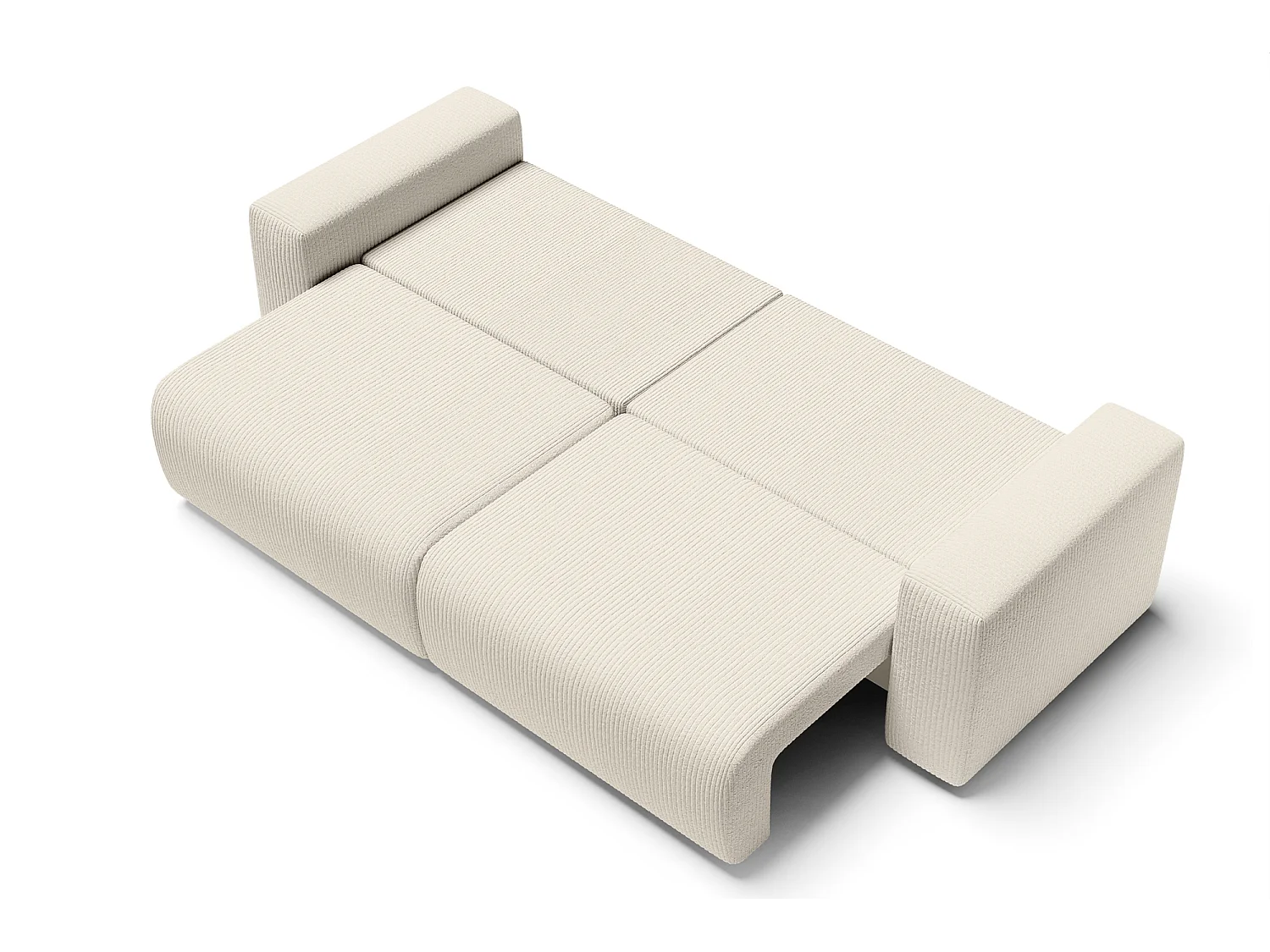 Canapé droit LEO convertible velours côtelé beige 3 places