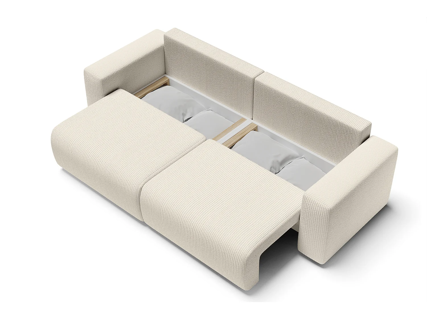 Canapé droit LEO convertible velours côtelé beige 3 places