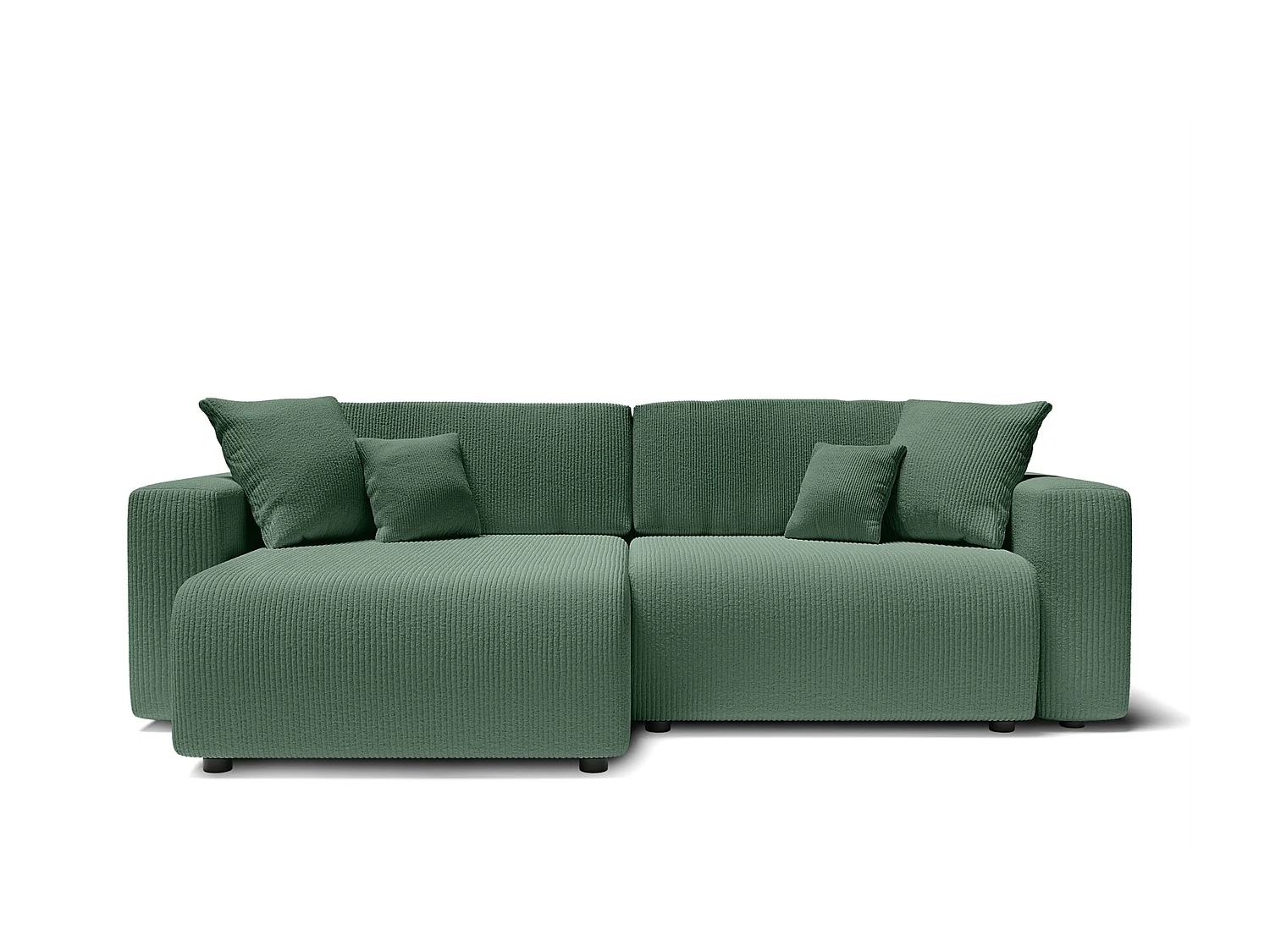 Canapé d'angle LEO convertible velours côtelé vert 4 places