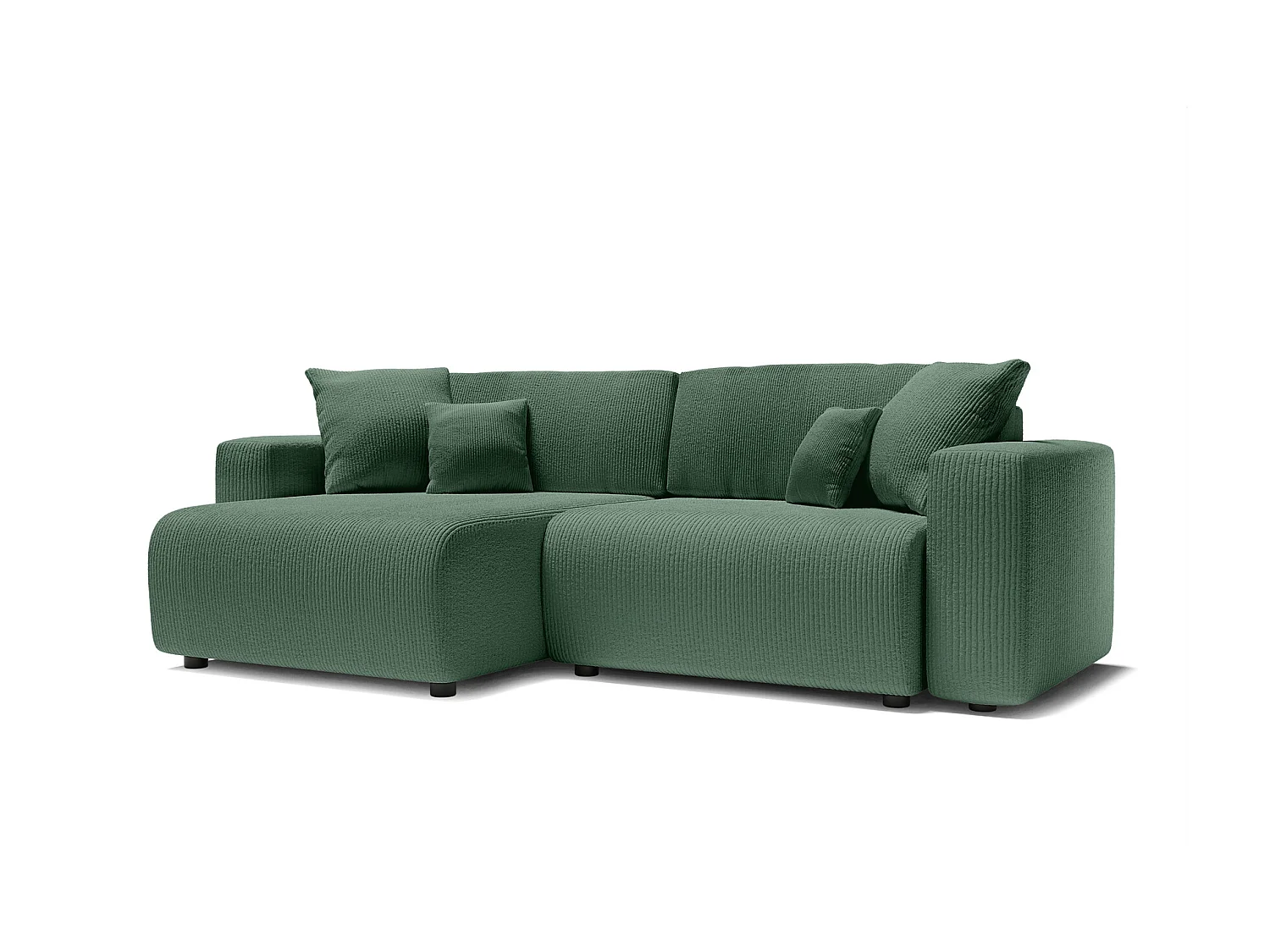 Canapé d'angle LEO convertible velours côtelé vert 4 places