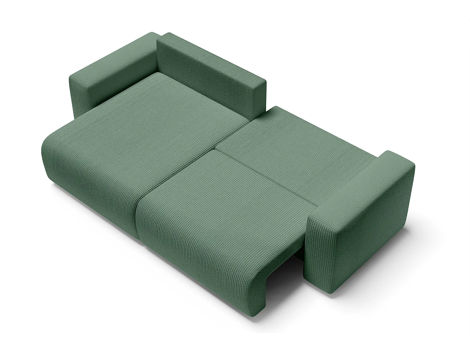 Canapé d'angle LEO convertible velours côtelé vert 4 places