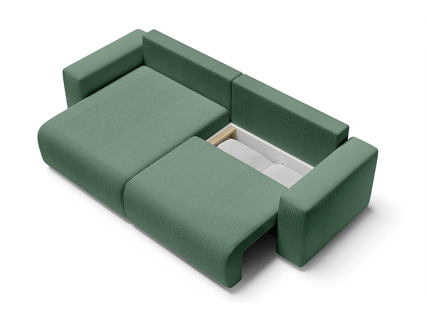 Canapé d'angle LEO convertible velours côtelé vert 4 places