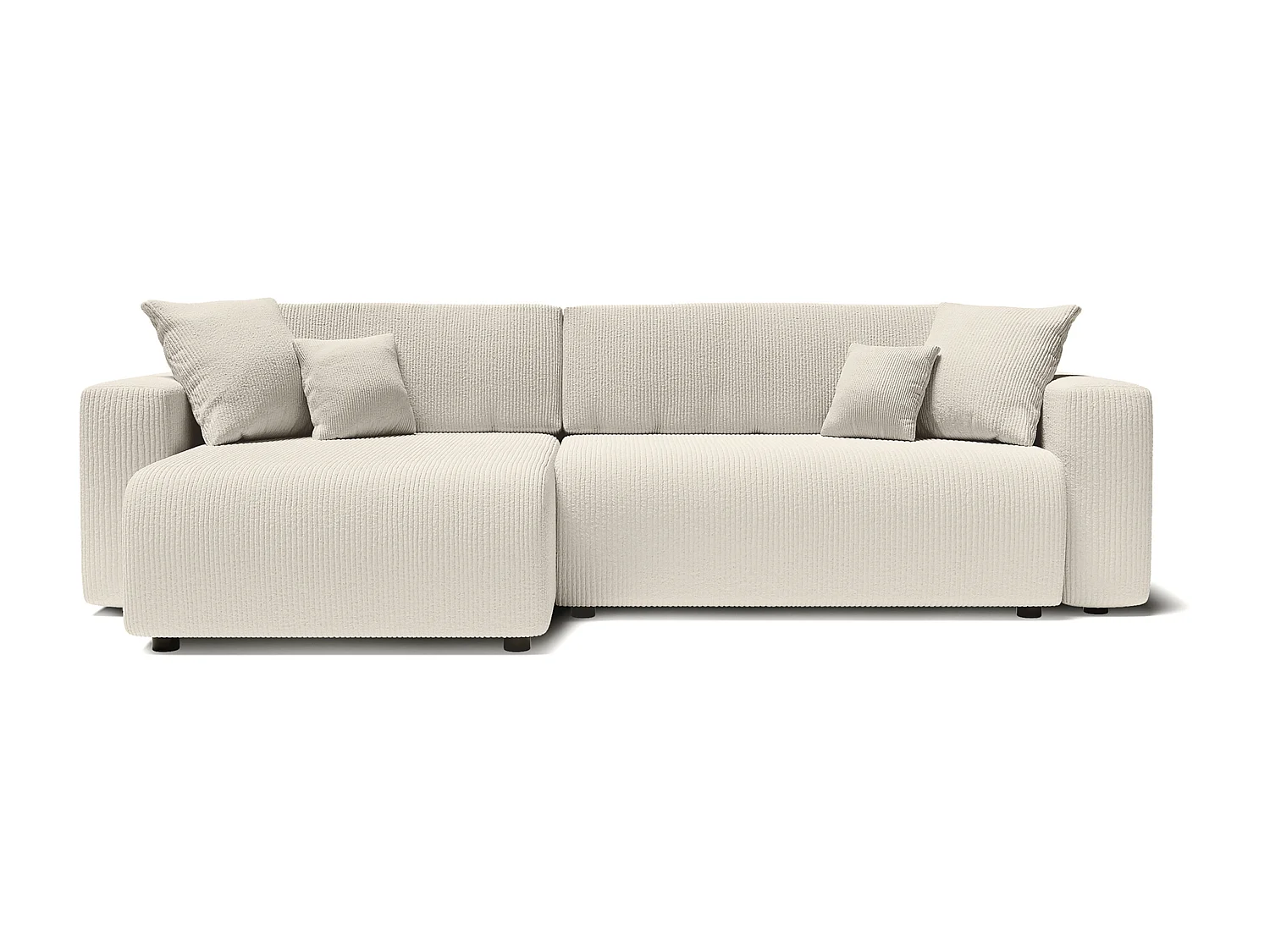 Canapé d'angle XL LEO convertible velours côtelé beige 5 places