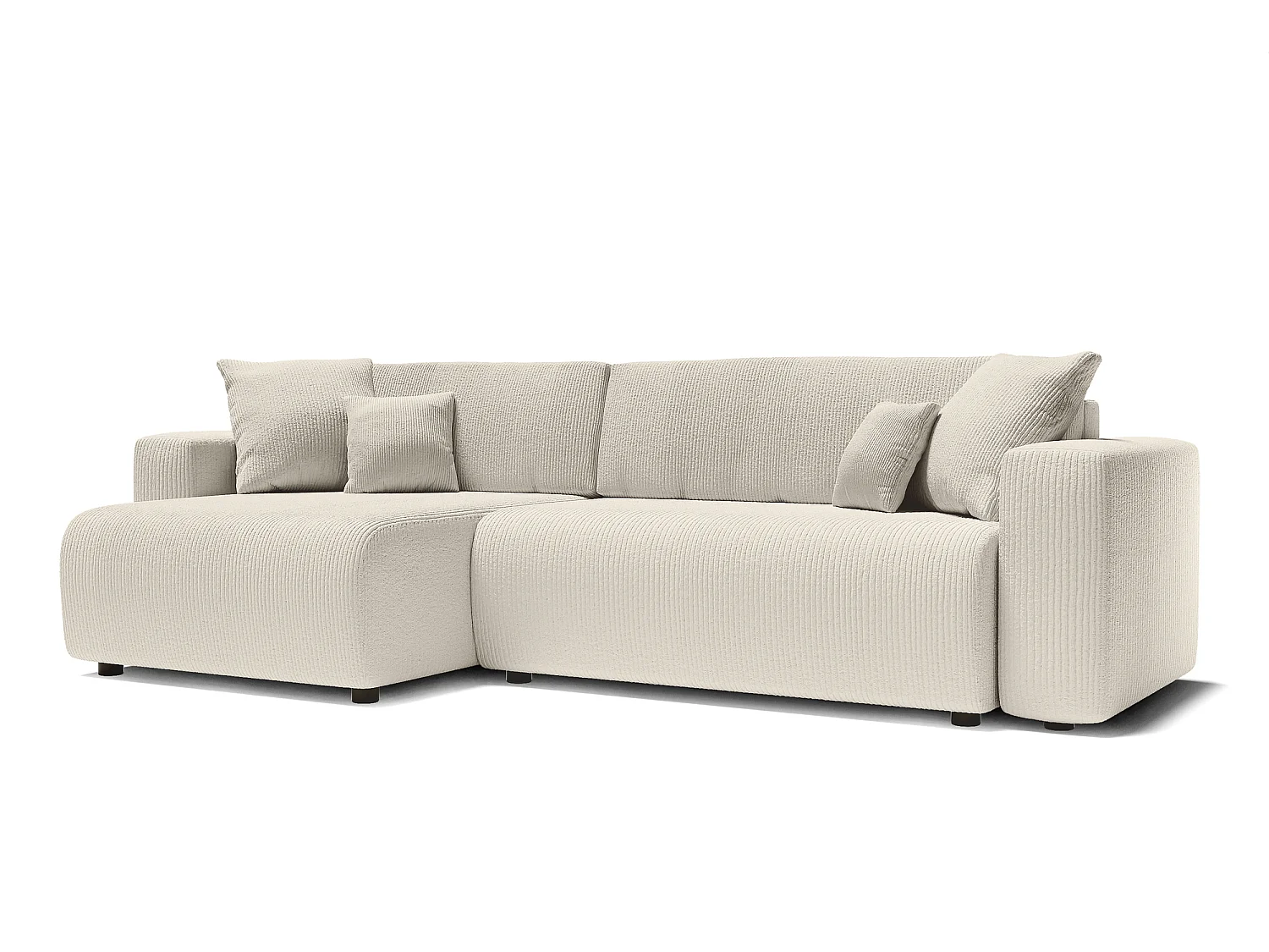 Canapé d'angle XL LEO convertible velours côtelé beige 5 places