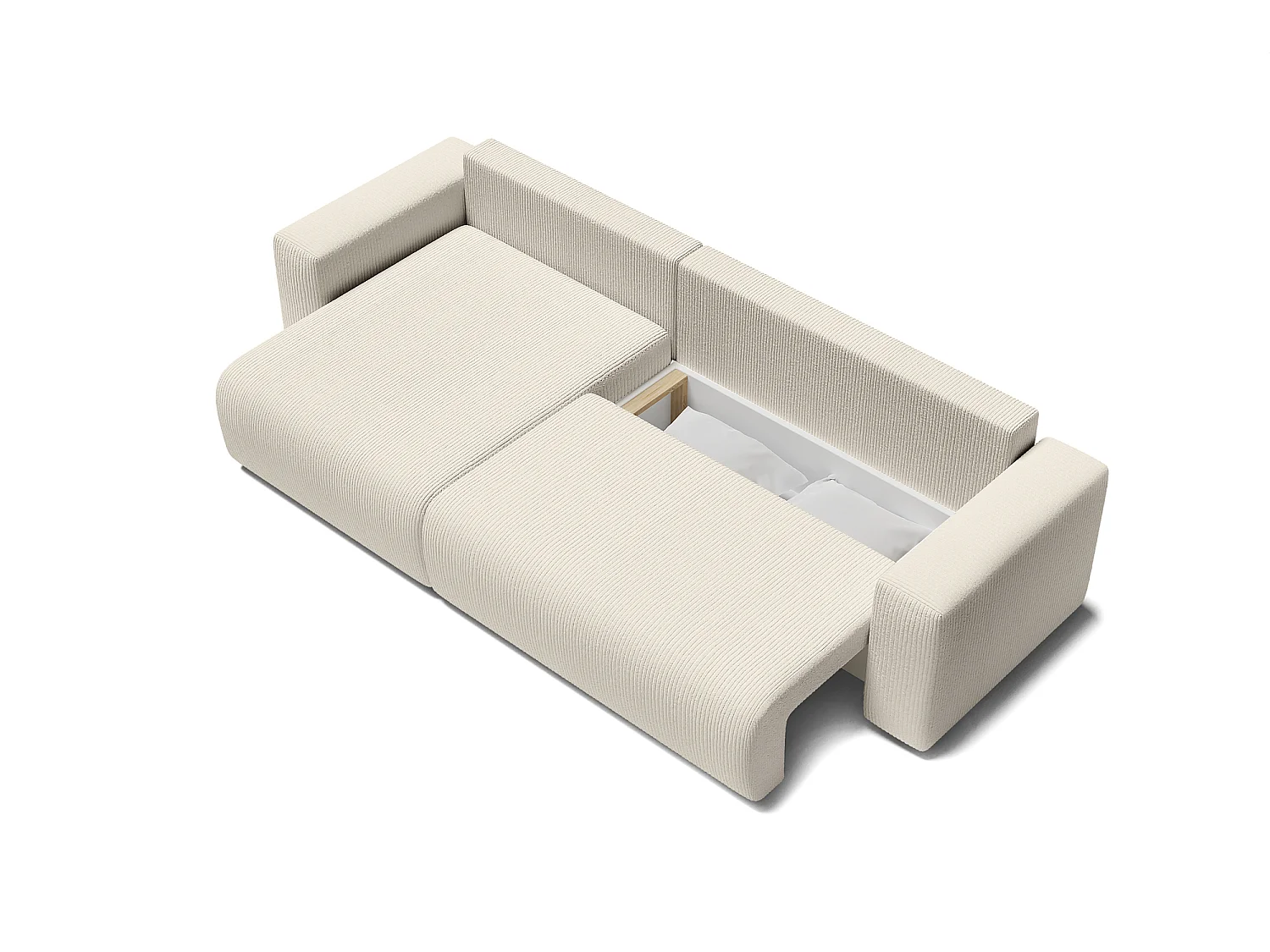 Canapé d'angle XL LEO convertible velours côtelé beige 5 places