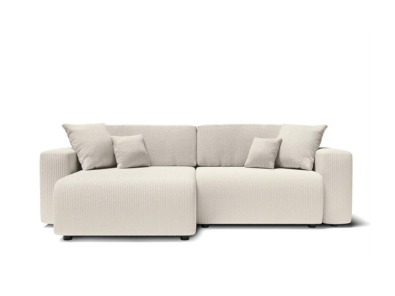 Canapé d'angle LEO convertible velours côtelé beige 4 places