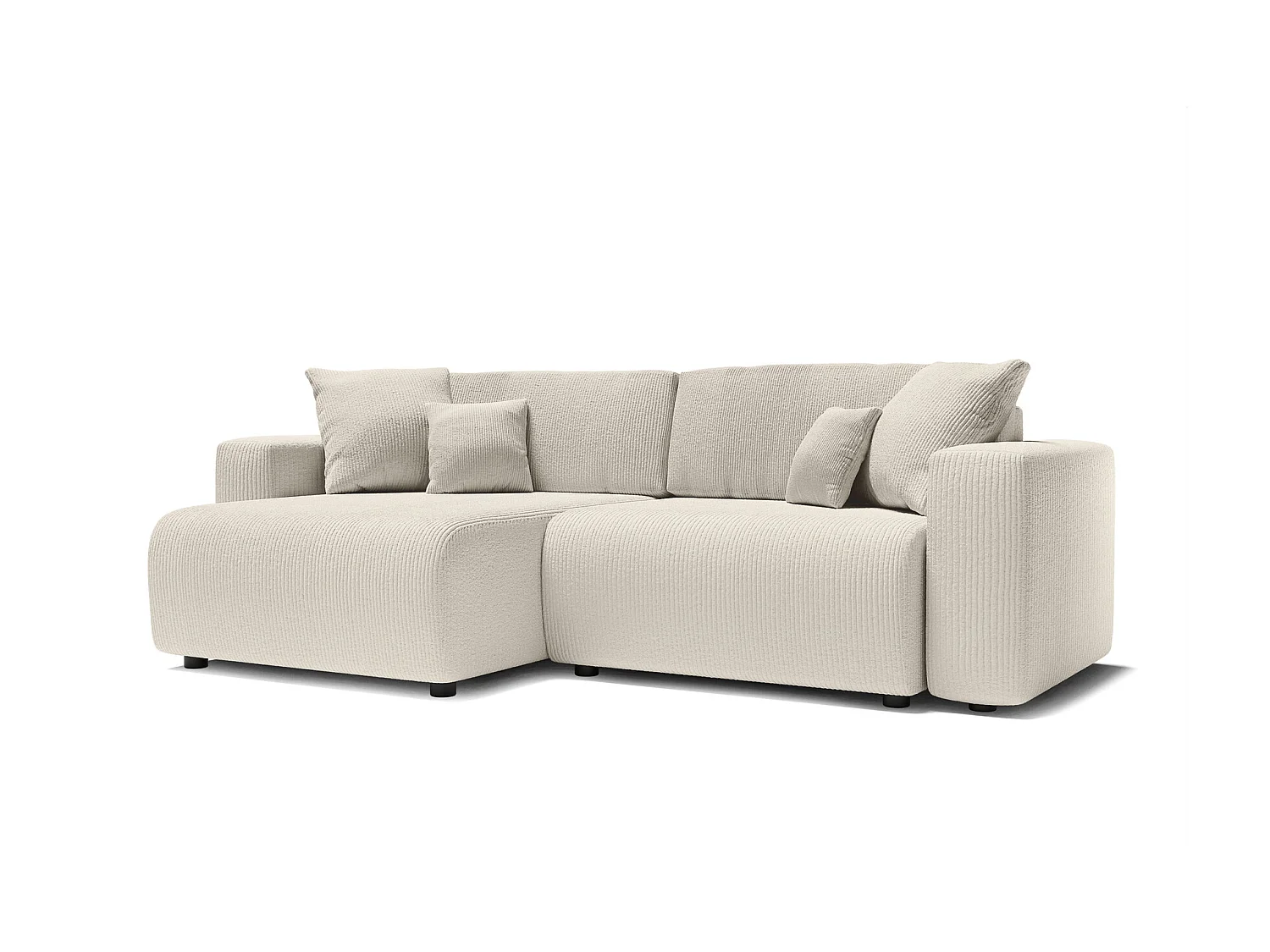 Canapé d'angle LEO convertible velours côtelé beige 4 places
