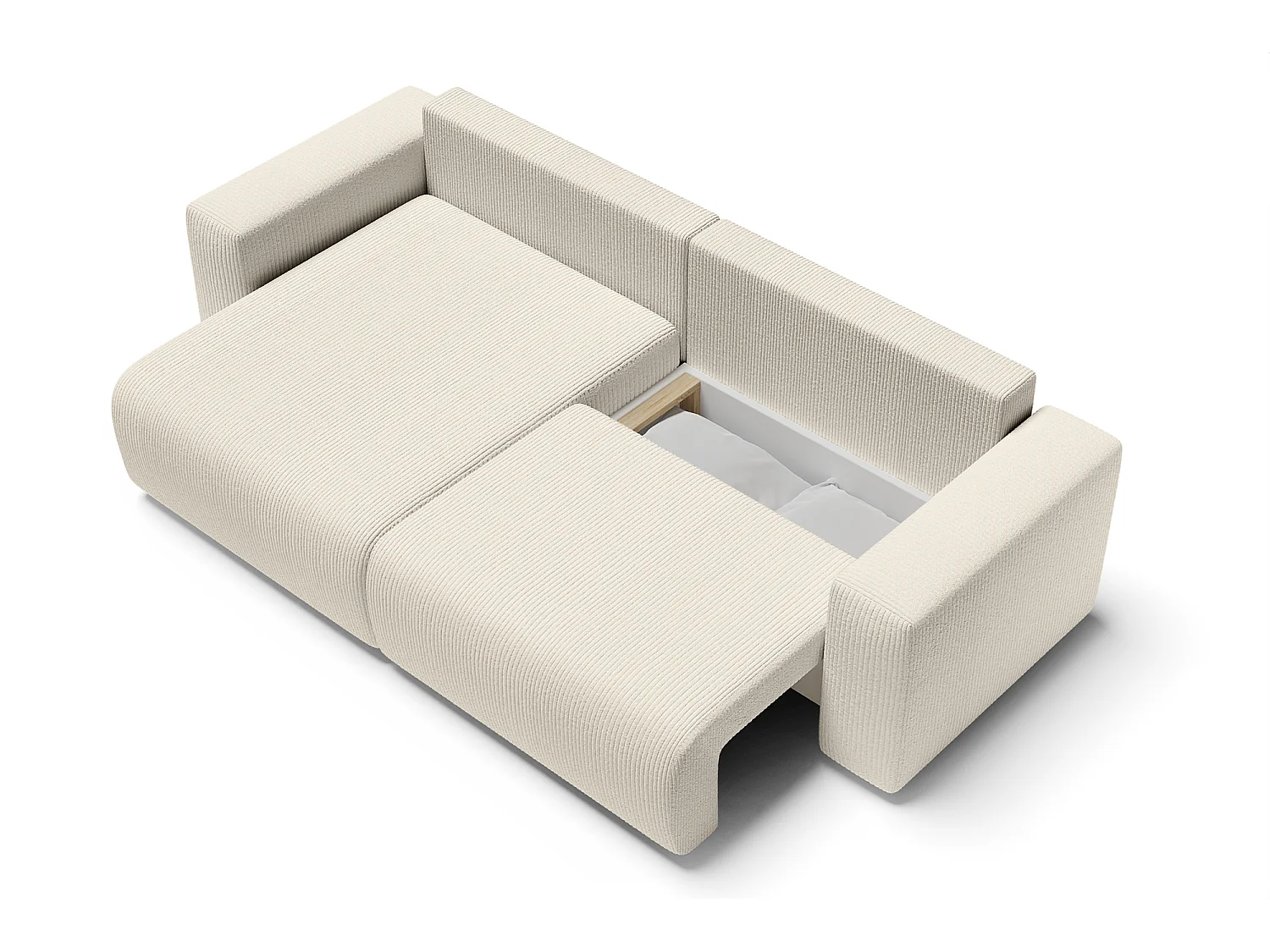 Canapé d'angle LEO convertible velours côtelé beige 4 places