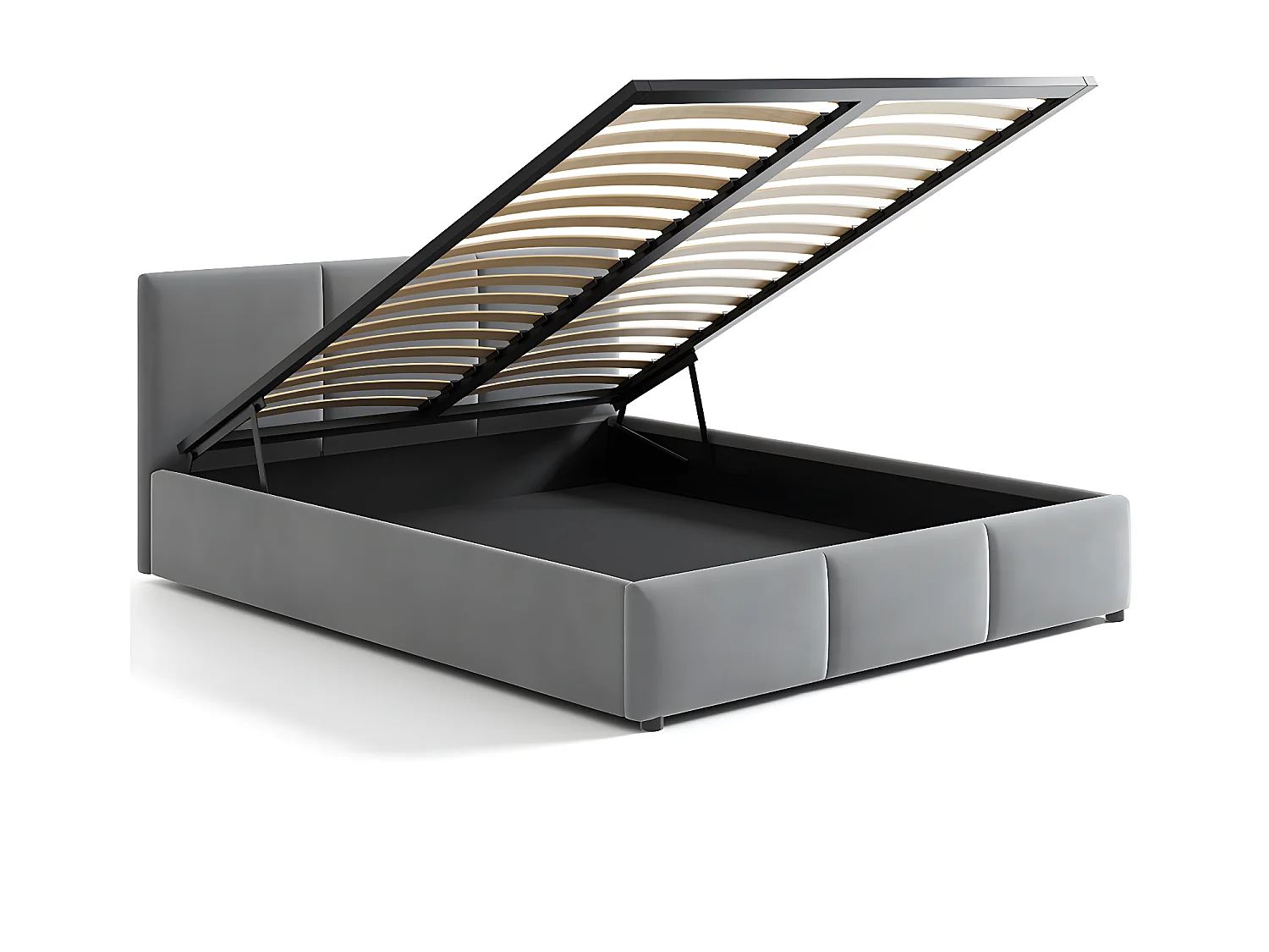 Lit capitonné 160x200 avec coffre de rangement pour literie gris HLR-22 Nela