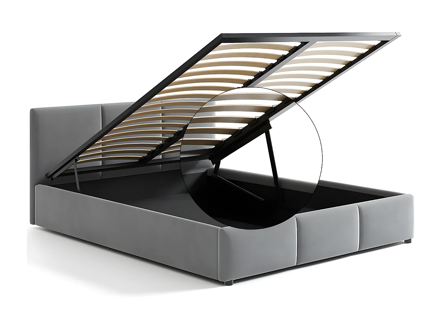 Lit capitonné 160x200 avec coffre de rangement pour literie gris HLR-22 Nela