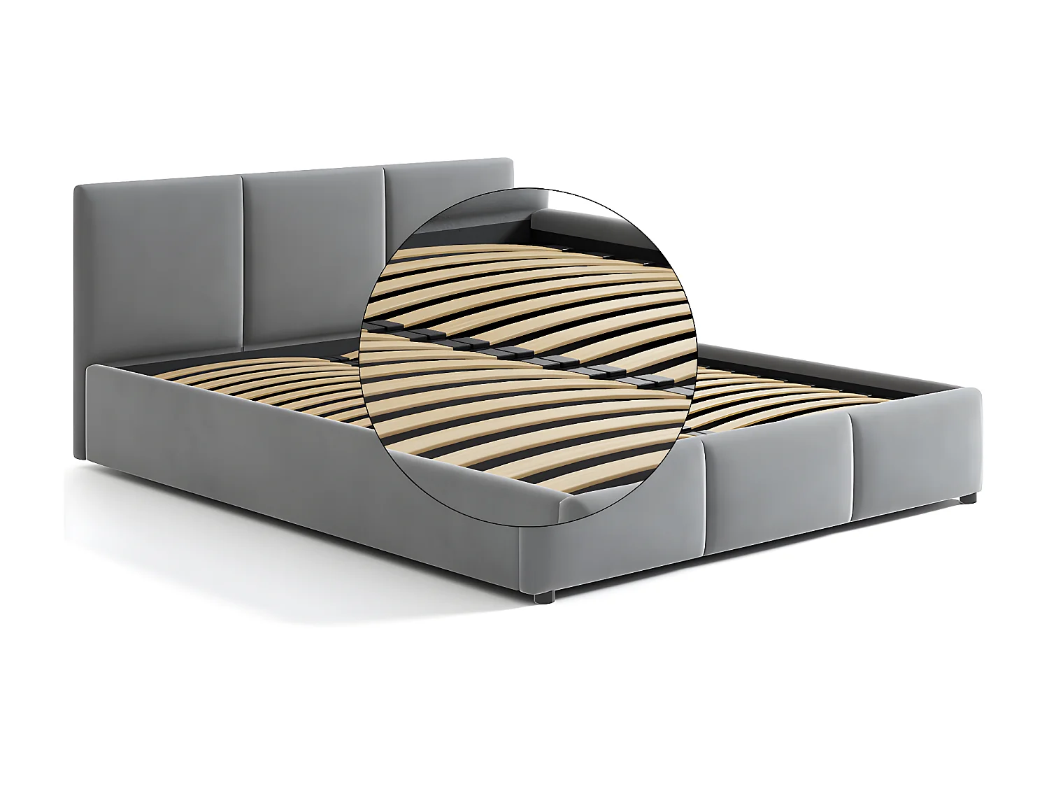 Lit capitonné 160x200 avec coffre de rangement pour literie gris HLR-22 Nela