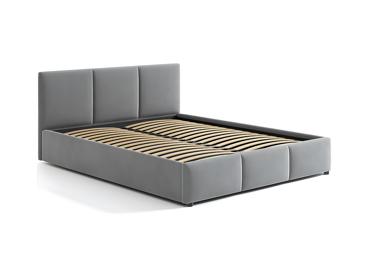 Lit capitonné 160x200 avec coffre de rangement pour literie gris HLR-22 Nela