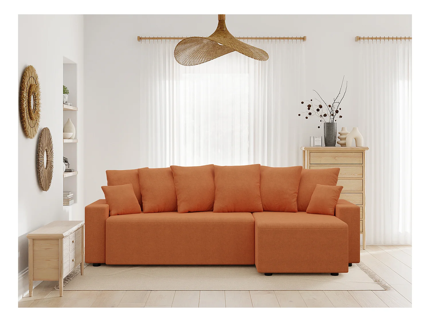 Canapé d'angle ALMA convertible tissu rouille 4 places
