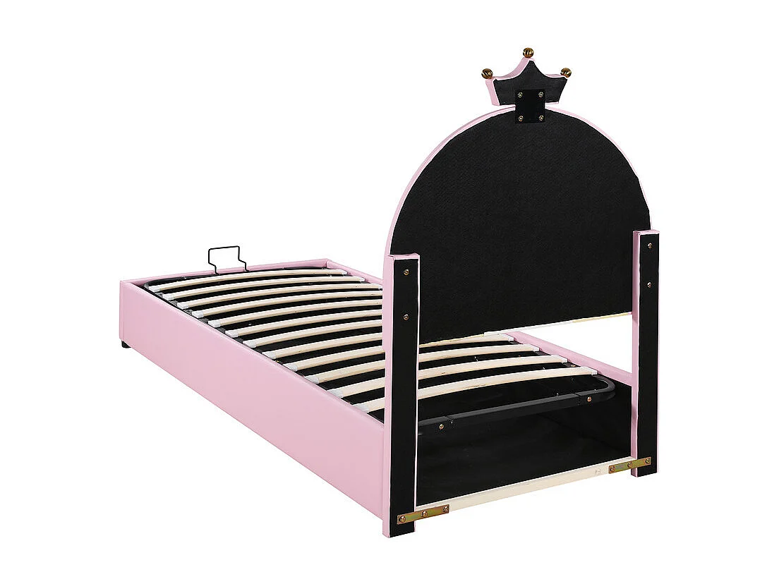 Cama canapé infantil 90x200 cm - de polipiel - con cabecero regulable en altura - con somier de láminas - Rosa
