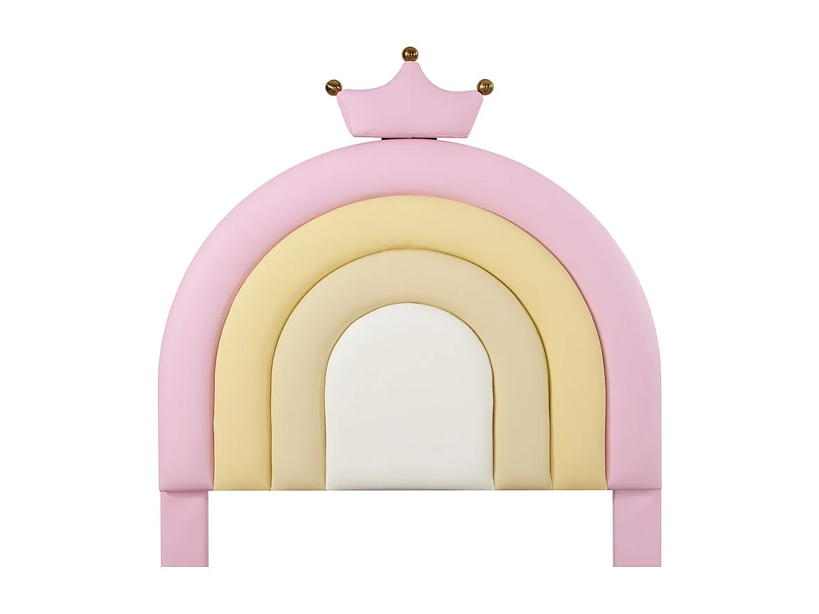 Kinderopbergbed 90x200cm - in kunstleer - met in hoogte verstelbaar hoofdeinde - met lattenbodem - Roze