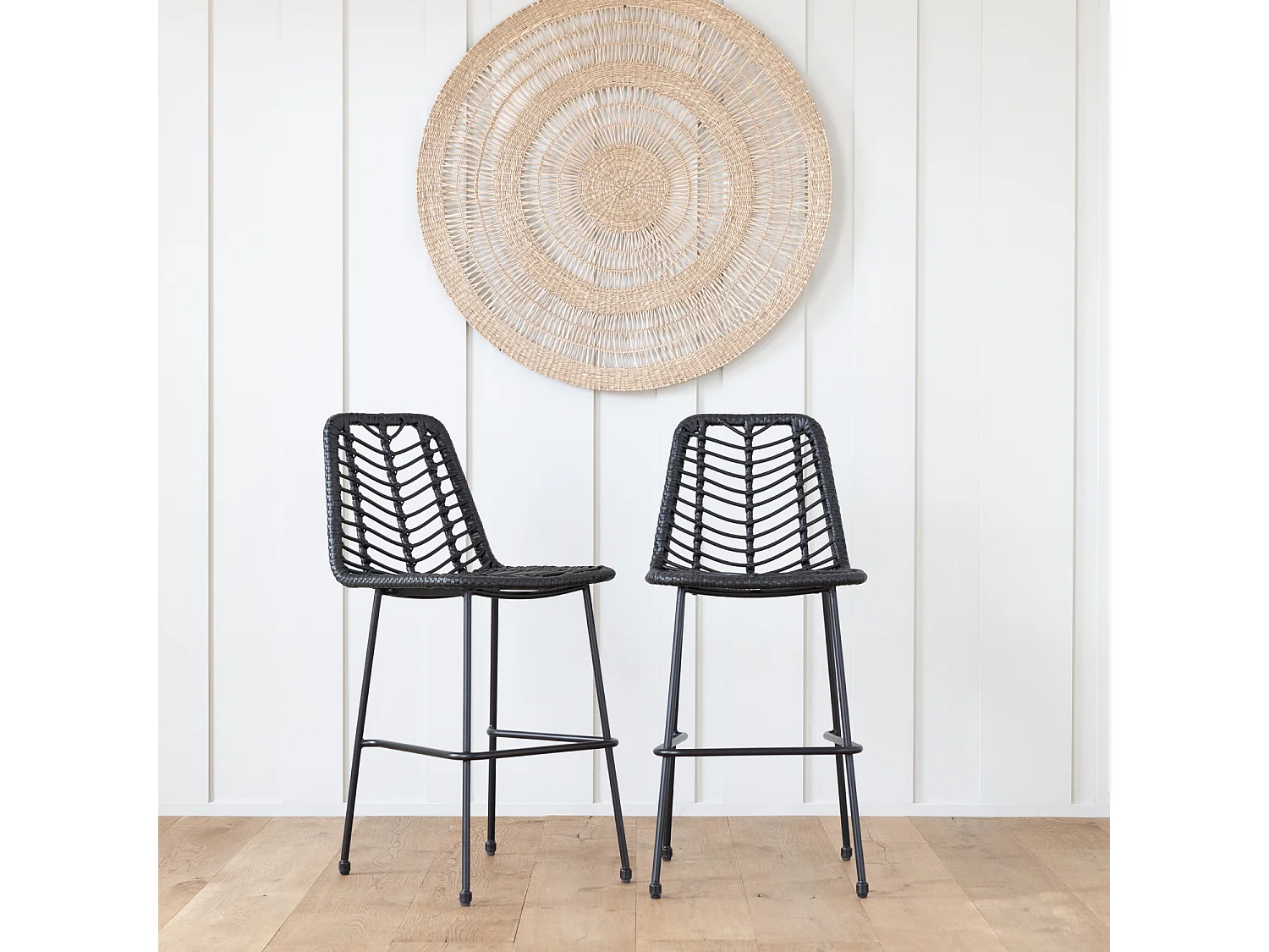 2er Set Barhocker aus synthetischem Rattan in Schwarz OKA