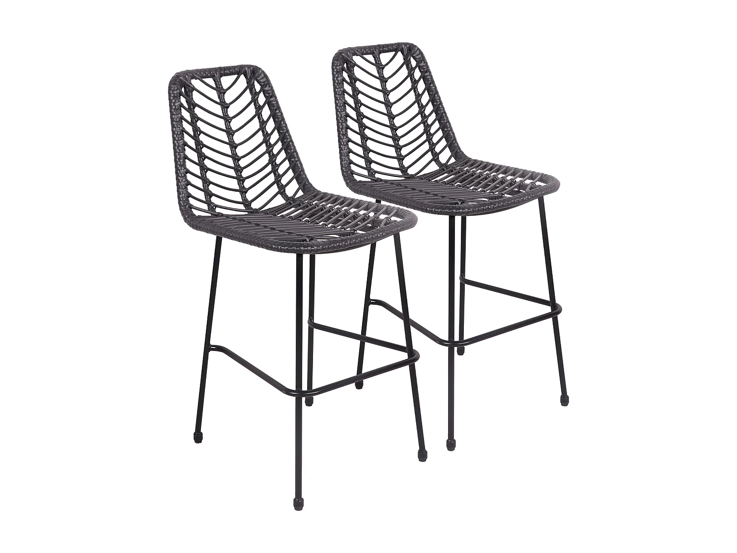2er Set Barhocker aus synthetischem Rattan in Schwarz OKA