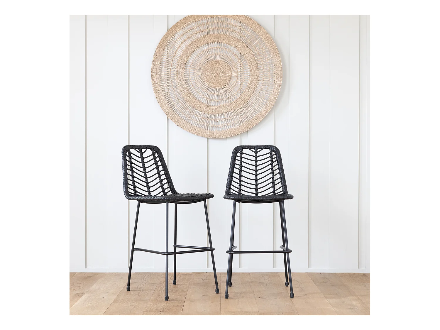 Lot de 2 tabourets de bar en rotin synthétique noirs OKA - HAPPY GARDEN