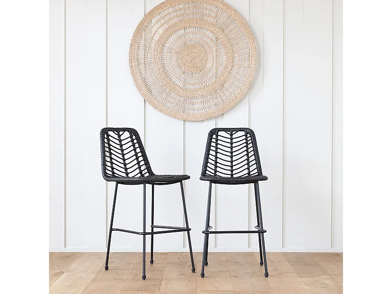 Lot de 2 tabourets de bar en rotin synthétique noirs OKA - HAPPY GARDEN