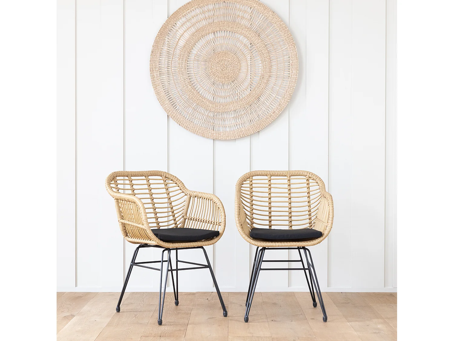 Set van 2 kunststof rotan fauteuils met kussens CINTA