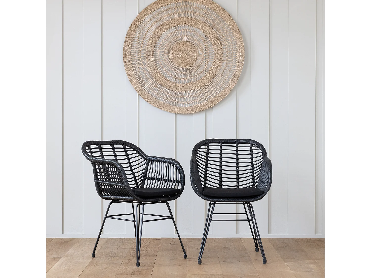 2er Set Sesseln aus synthetischem Rattan in Schwarz mit Kissen CINTA