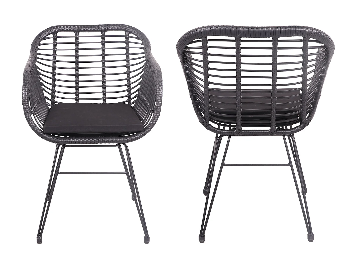 Lot de 2 fauteuils en rotin synthétique noirs avec coussins CINTA - HAPPY GARDEN