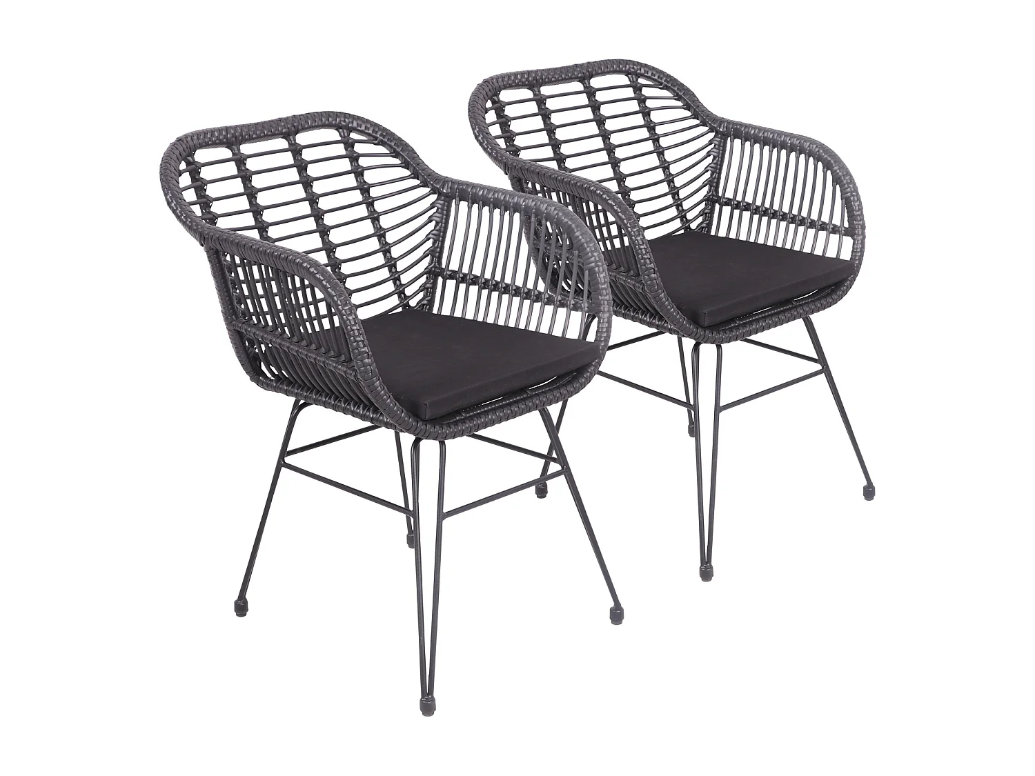 Lot de 2 fauteuils en rotin synthétique noirs avec coussins CINTA - HAPPY GARDEN