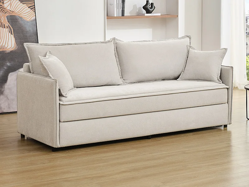 Sofa mit Schlaffunktion 3-Sitzer - Sitzfläche mit Memory Schaum - Stoff - Beige - SERABA