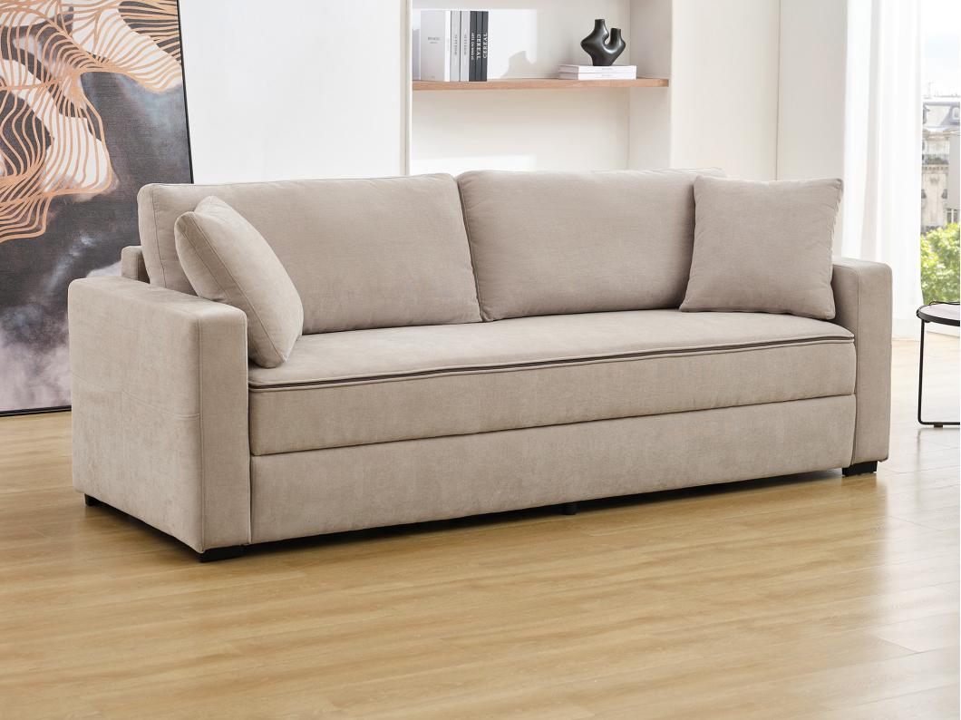 Divano letto 3 posti con seduta memory foam in Tessuto Beige  - SOLDINA