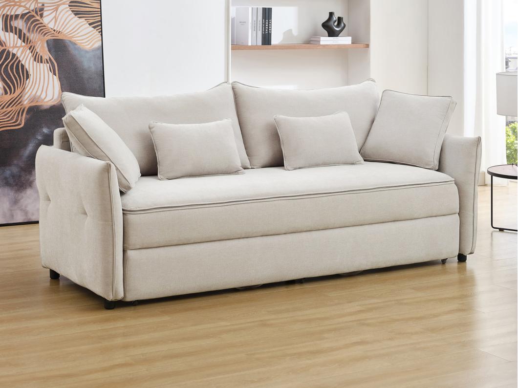 Sofa mit Schlaffunktion 3-Sitzer - Sitzfläche mit Memory Schaum - Stoff - Beige - SITALA