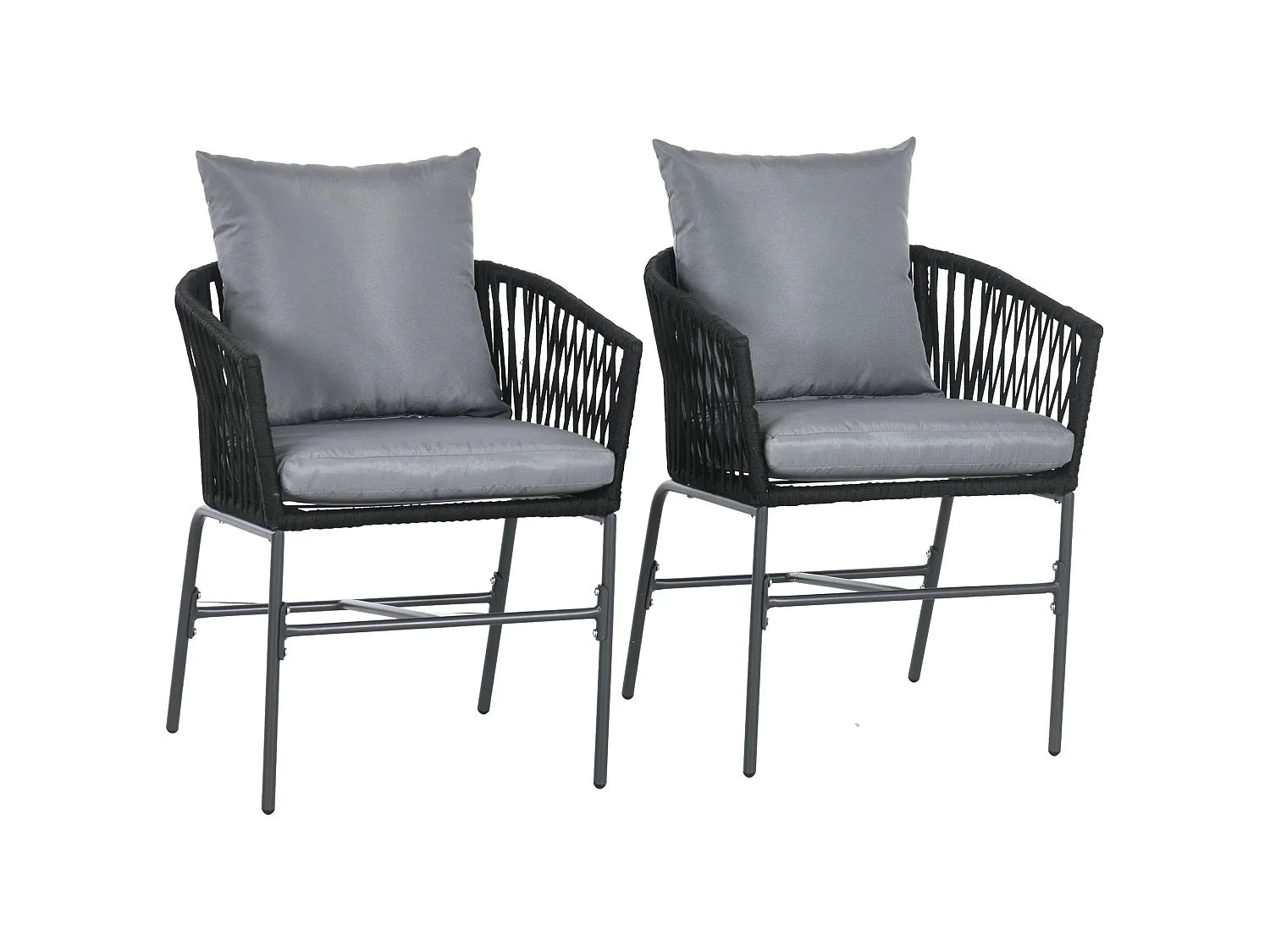 Lot de 2 fauteuils de jardin métal corde PE avec coussins