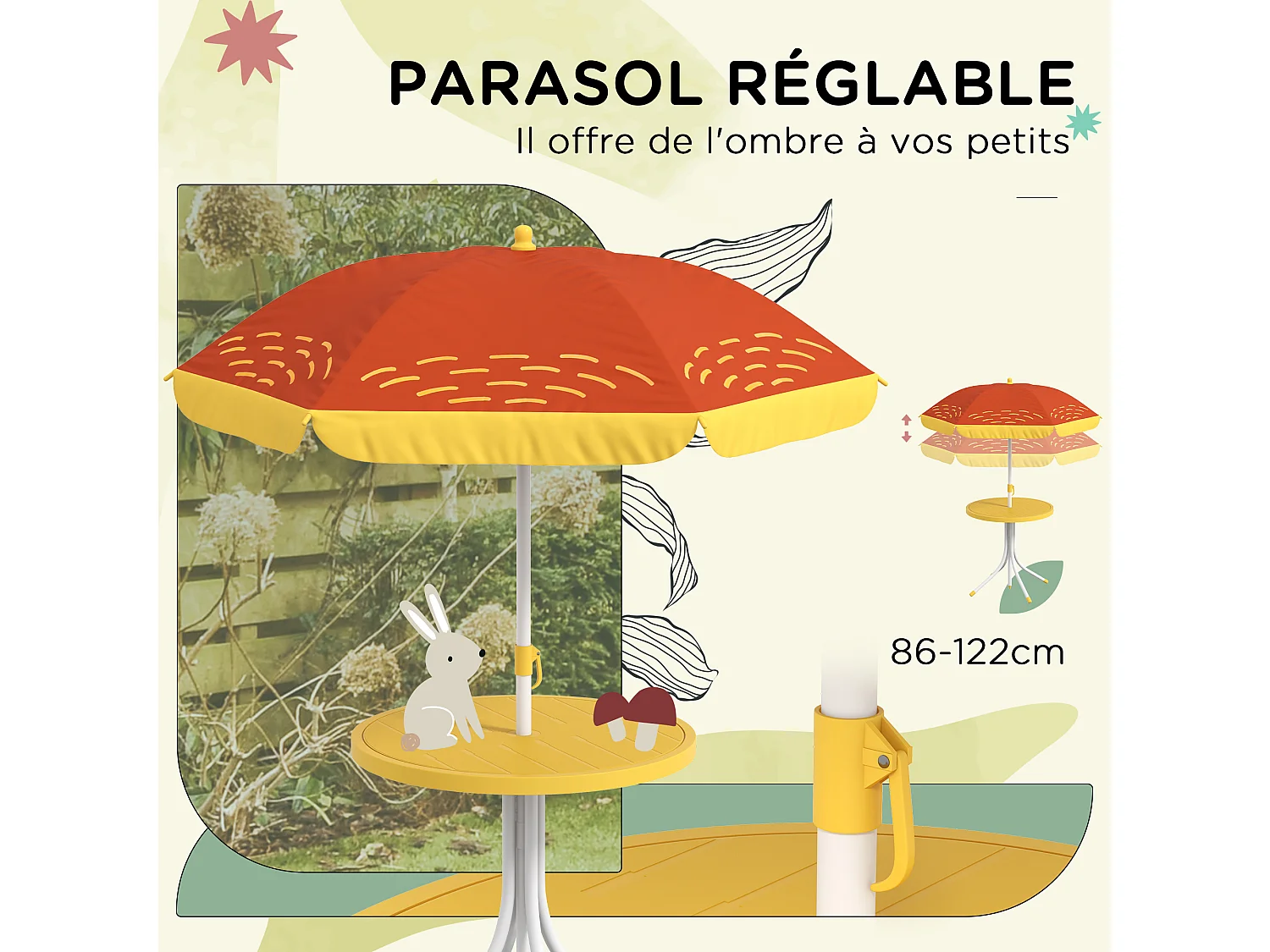 Ensemble salon de jardin enfant 4 pcs design lion - chaises pliables - métal polyester jaune rouge