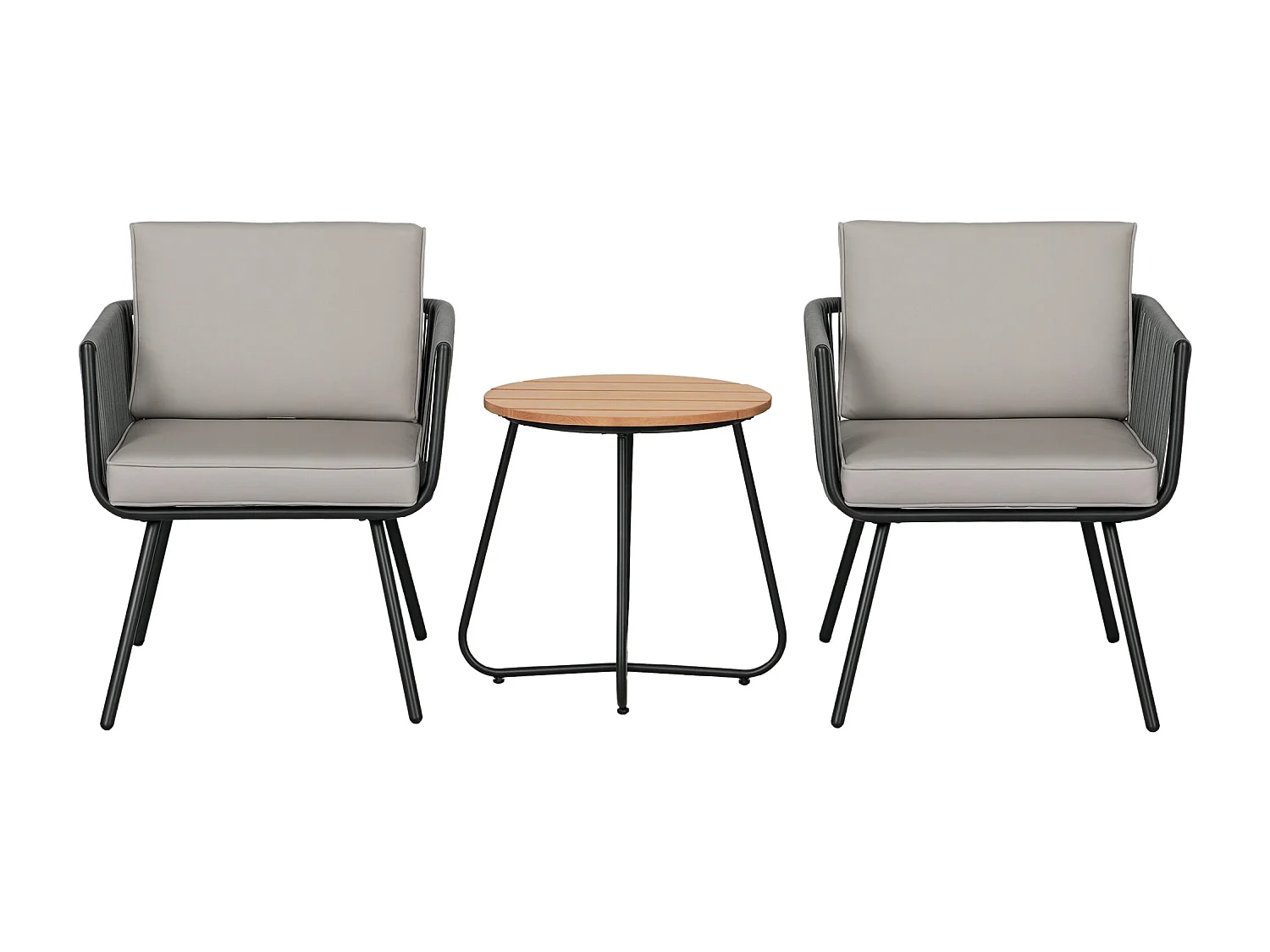 Ensemble bistro de jardin 2 places 3 pièces style contemporain coussins gris acier époxy noir résine filaire grise