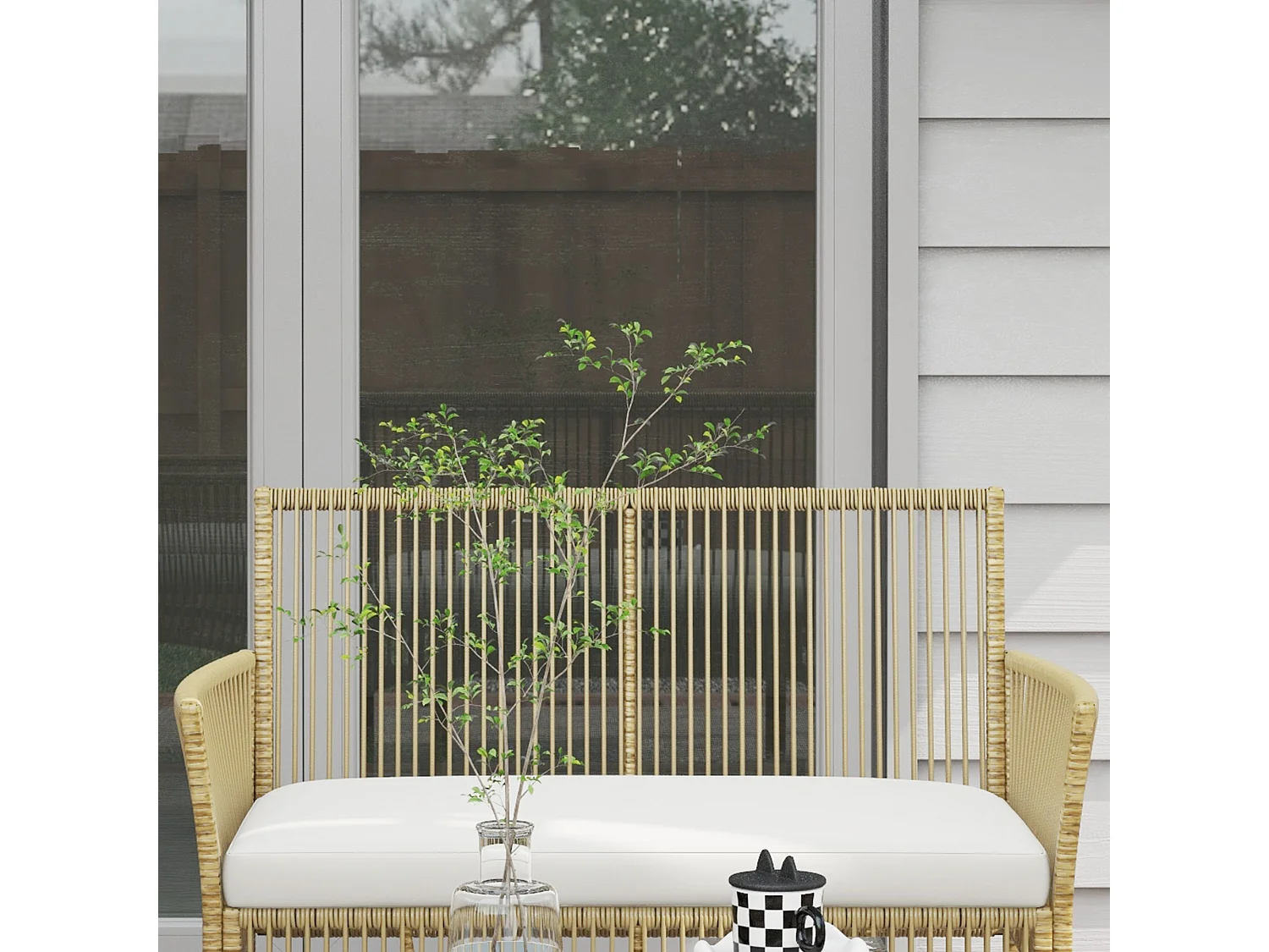 Salon de jardin 4 places 4 pièces style colonial table basse coussins inclus résine tressée filée aspect rotin beige