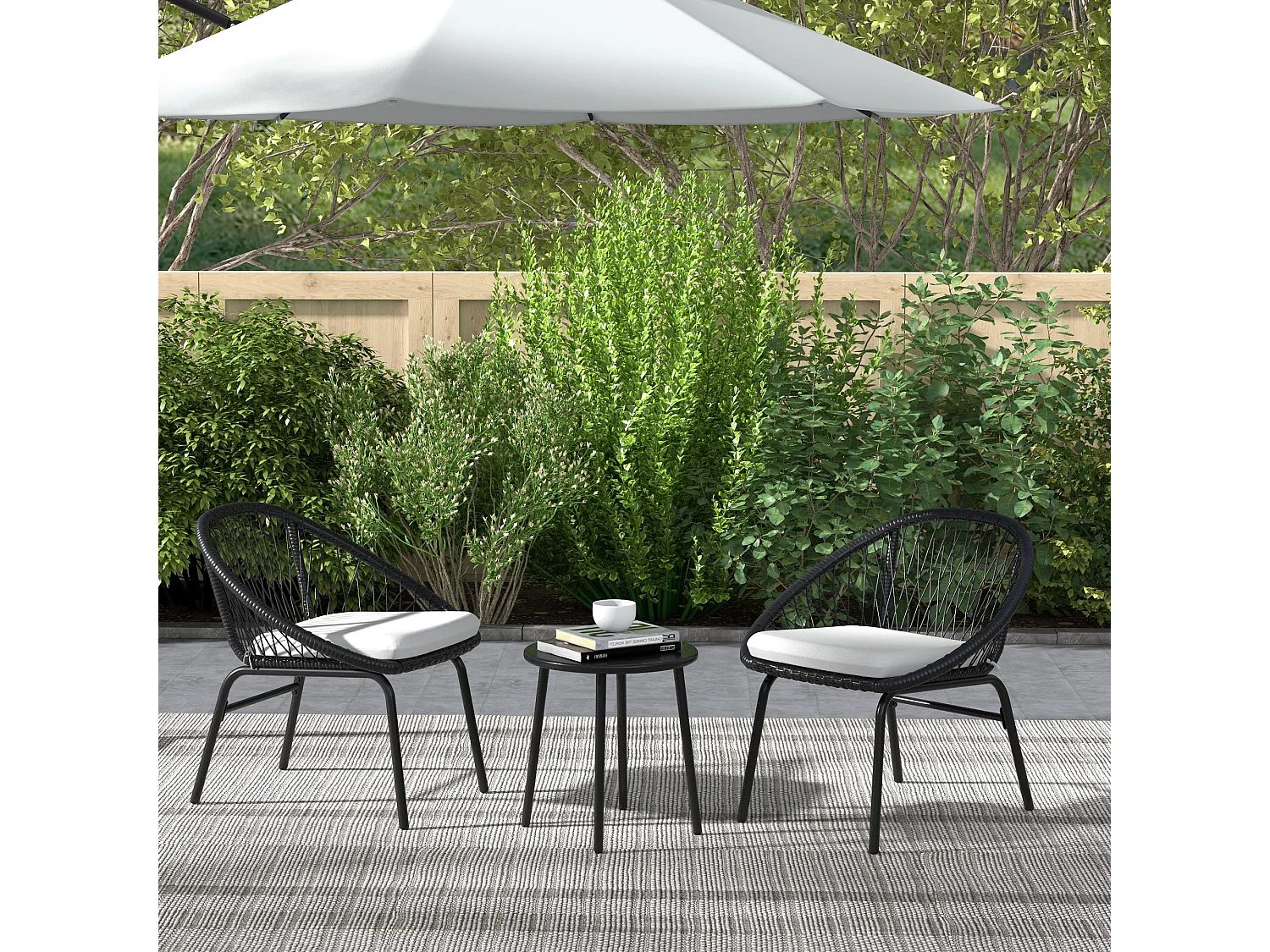 Ensemble salon de jardin 3 pièces 2 personnes avec coussins noir