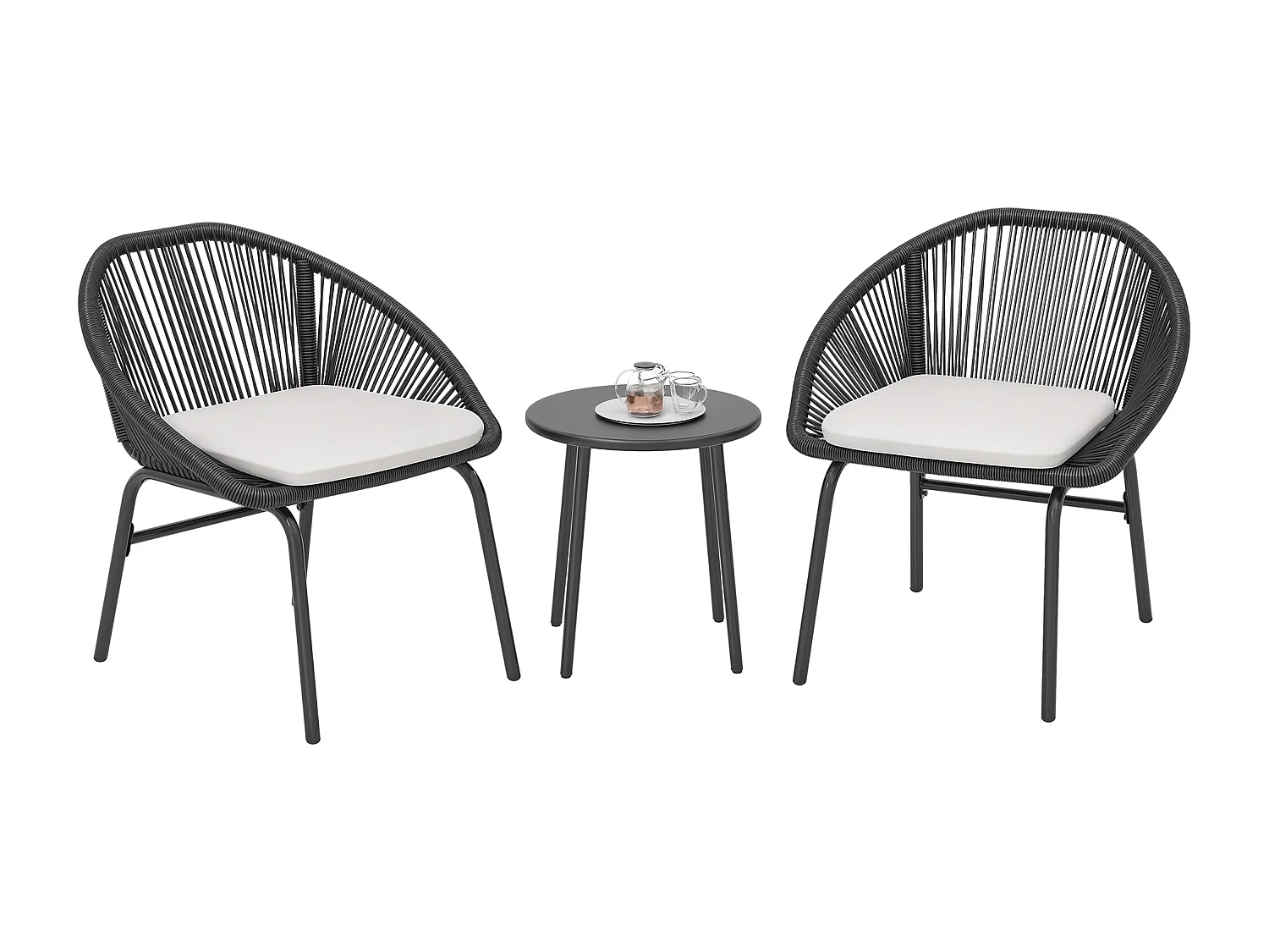 Ensemble salon de jardin 3 pièces 2 personnes avec coussins noir